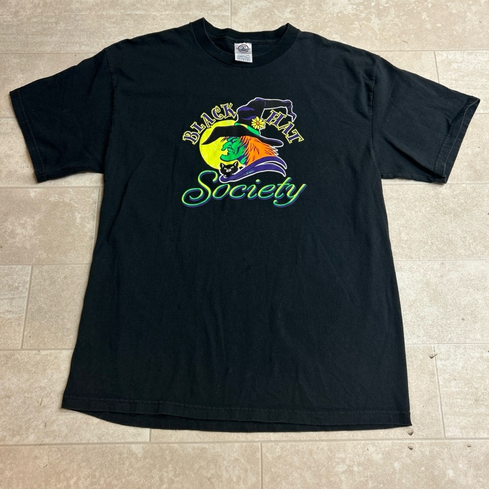 Delta Pro Weigh Black Hat Society Tee Shirt Adult L Witch & Black Cat Halloween
